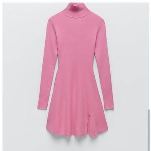 Zara Blogger Favorite pink knit mini dress.